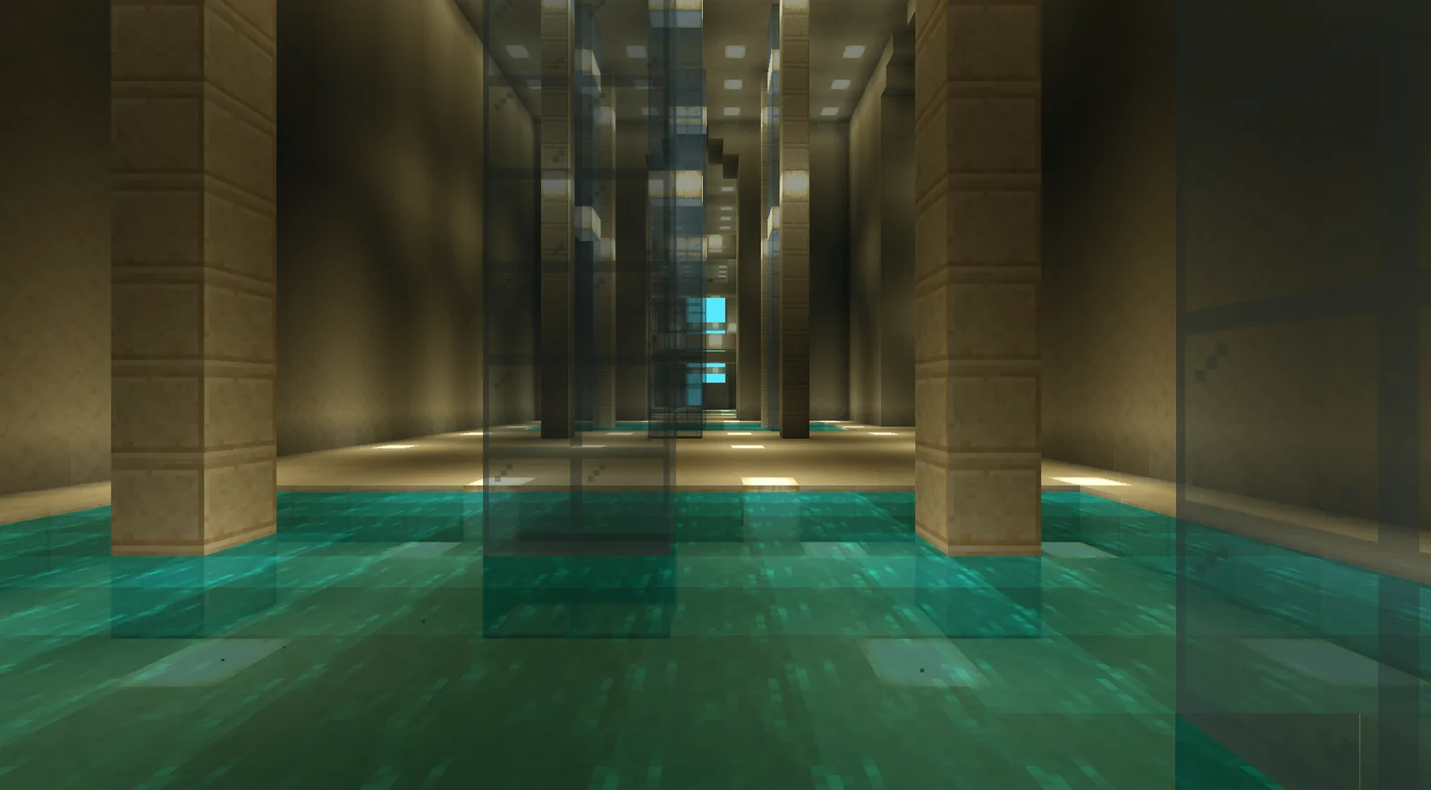 White pillars and turquoise water in the Poolrooms