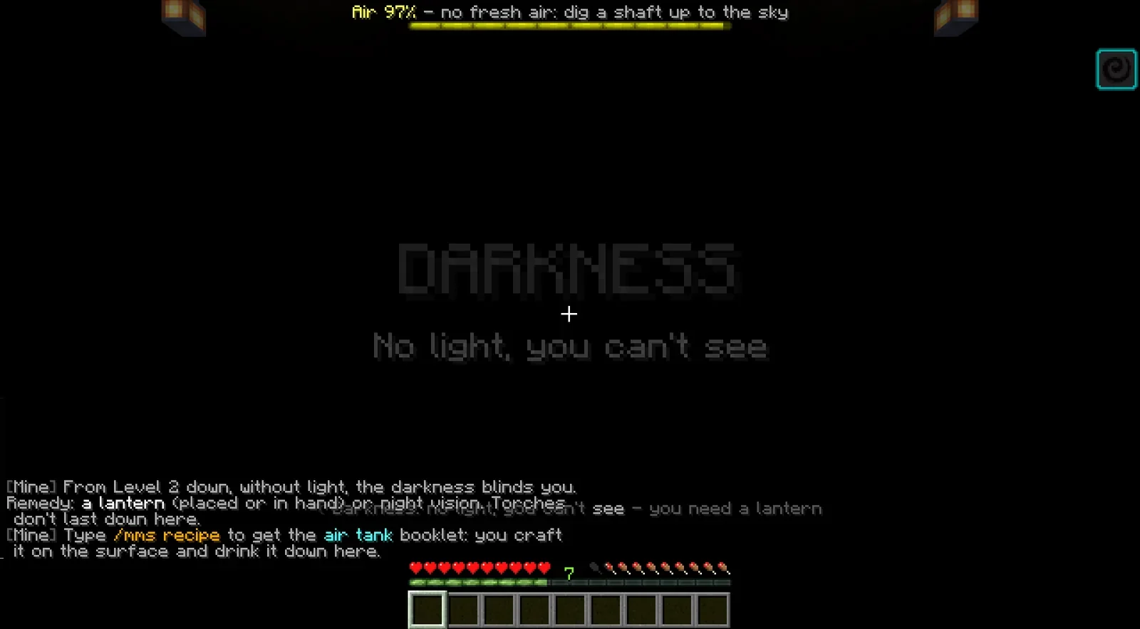 A dark cave with the title DARKNESS and the air bar